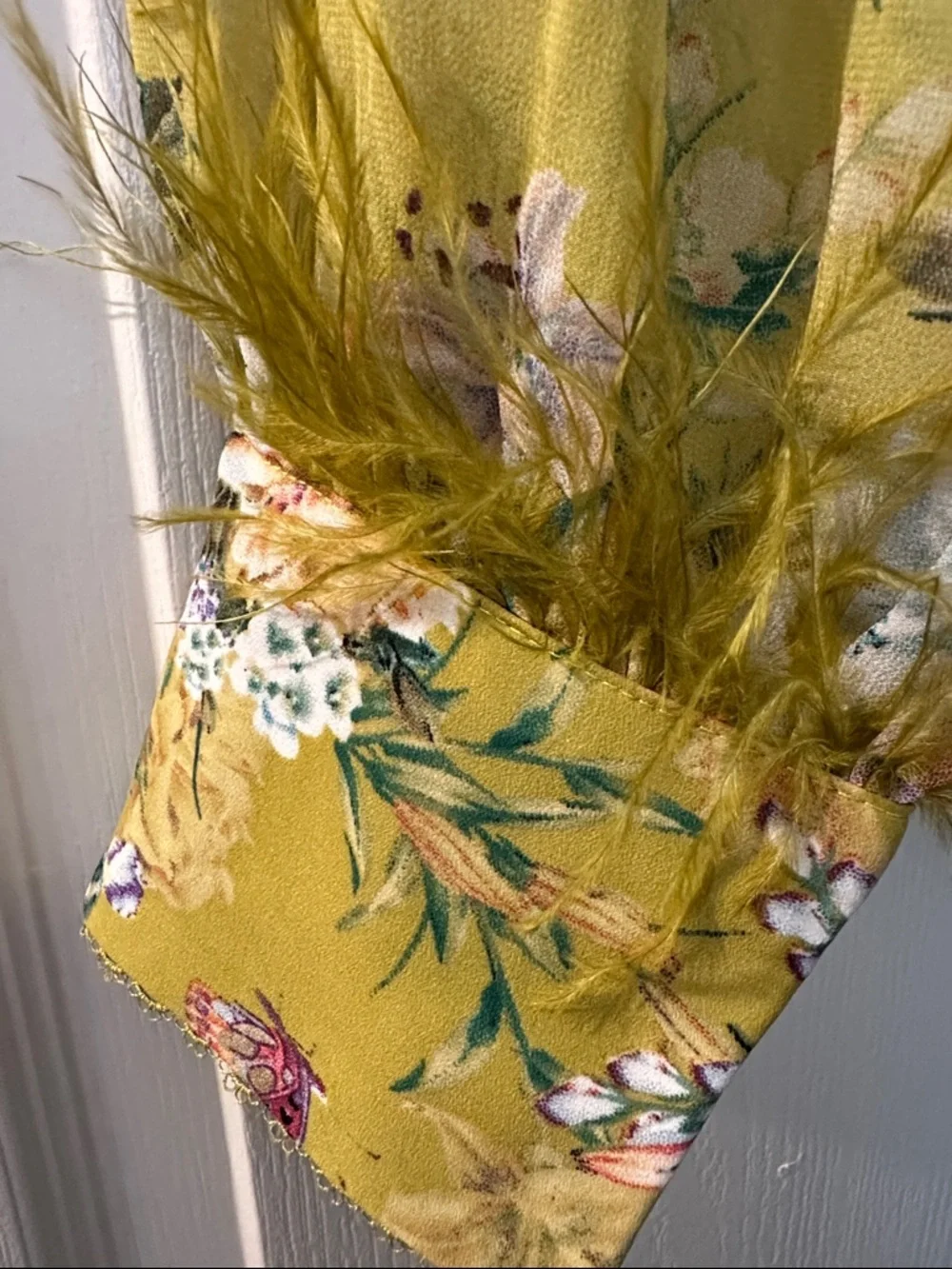 POL Floral Button-Up Blouse in Chartreuse with Multi-Color Flowers - Picture 5 of 8